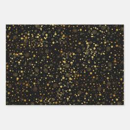 Zwart & Gouden Sterpatroon Inpakpapier Vel