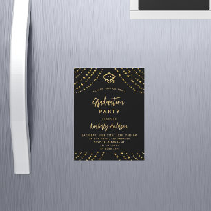 Zwart gouden sterren afstudeerfeest luxe magnetische uitnodiging