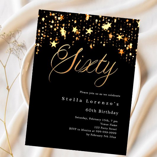 Zwart gouden sterren budget 60e verjaardag uitnodi