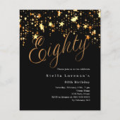 Zwart gouden sterren budget 80e verjaardag uitnodi (Voorkant)