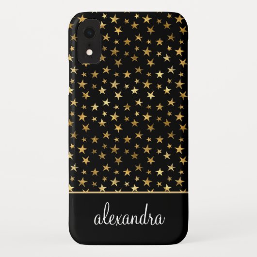 Zwart - Gouden Sterren Celestial Monogram Case-Mate iPhone Case (Achterkant)