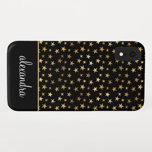 Zwart - Gouden Sterren Celestial Monogram Case-Mate iPhone Case (Achterkant (horizontaal))
