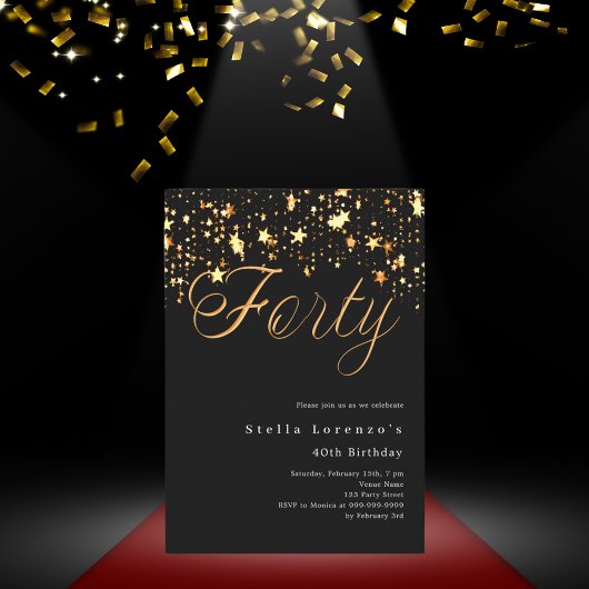 Zwart gouden sterren elegante 40e verjaardag kaart