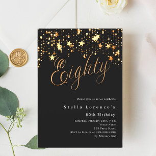 Zwart gouden sterren elegante luxe 80e verjaardag kaart
