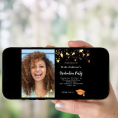 Zwart gouden sterren foto afstudeerfeest kaart