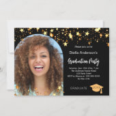 Zwart gouden sterren foto boog afstudeerfeest kaart (Voorkant)