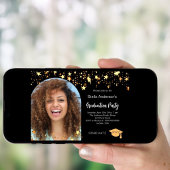 Zwart gouden sterren foto boog afstudeerfeest kaart