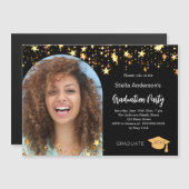 Zwart gouden sterren foto boog afstudeerfeest magnetische uitnodiging (Voorkant / Achterkant)