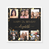 Zwart gouden sterren foto collage verjaardag servet (Voorkant)