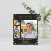 Zwart gouden sterren foto Graduation Party uitnodi (Staand voorkant)