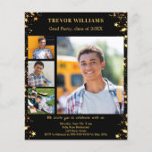 Zwart gouden sterren foto Graduation Party uitnodi (Voorkant)