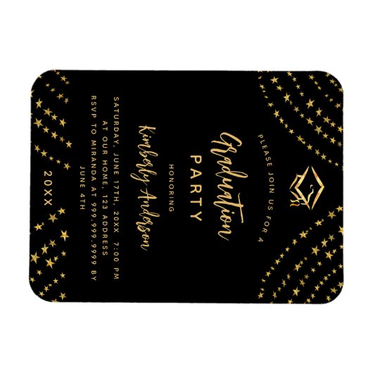 Zwart gouden sterren moderne luxe afstudeerfeest magneet (Horizontaal)