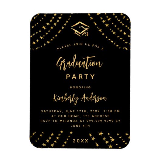 Zwart gouden sterren moderne luxe afstudeerfeest magneet (Verticaal)