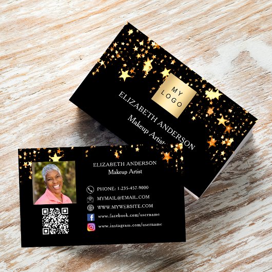 Zwart gouden sterren Qr code social media foto log Visitekaartje