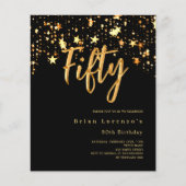 Zwart gouden sterren script 50e verjaardag uitnodi (Voorkant)