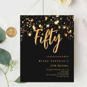 Zwart gouden sterren script 50e verjaardag uitnodi