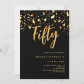 Zwart gouden sterren typografie luxe 50e verjaarda kaart (Voorkant)