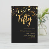 Zwart gouden sterren typografie luxe 50e verjaarda kaart (Staand voorkant)