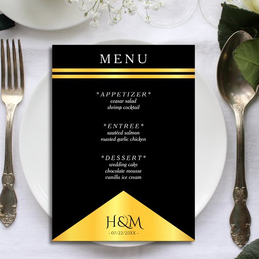 Zwart & Gouden Streep Fancy Huwelijksreceptie Menu