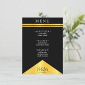 Zwart & Gouden Streep Fancy Huwelijksreceptie Menu (Staand voorkant)