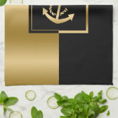 Zwart & Gouden Strepen met Nautical Boat Anchor Theedoek (Gevouwen)