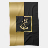 Zwart & Gouden Strepen met Nautical Boat Anchor Theedoek (Verticaal)