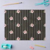 Zwart-gouden strepen met roze rozen ontkoppeling tissuepapier (Craft)