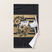 Zwart Gouden Strepen Vrouw Bloemen Bad Handdoek (Handdoek)