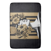 Zwart Gouden Strepen Vrouw Bloemen Badmat (Voorkant Verticaal)