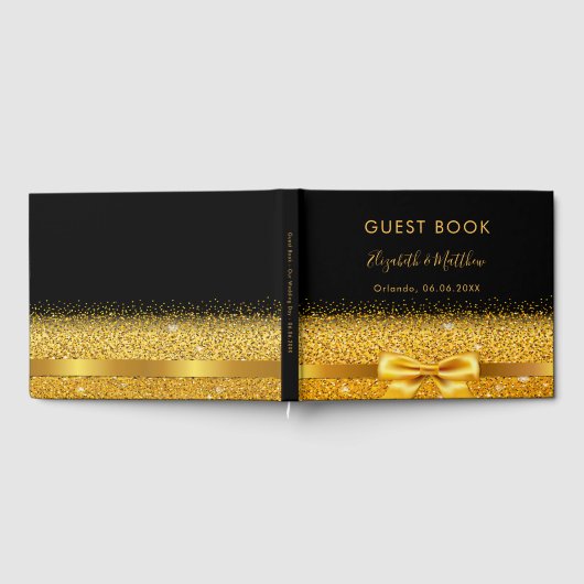 Zwart gouden strik elegante bruiloft gastenboek (Volledig)