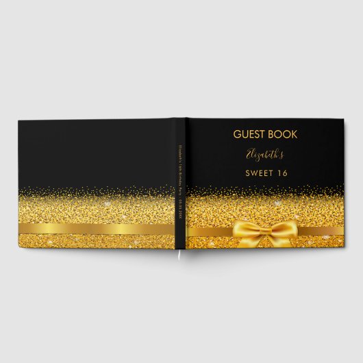 Zwart gouden strik Sweet 16 Gastenboek (Volledig)