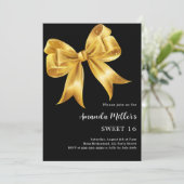 Zwart gouden strik Sweet 16 Kaart (Staand voorkant)