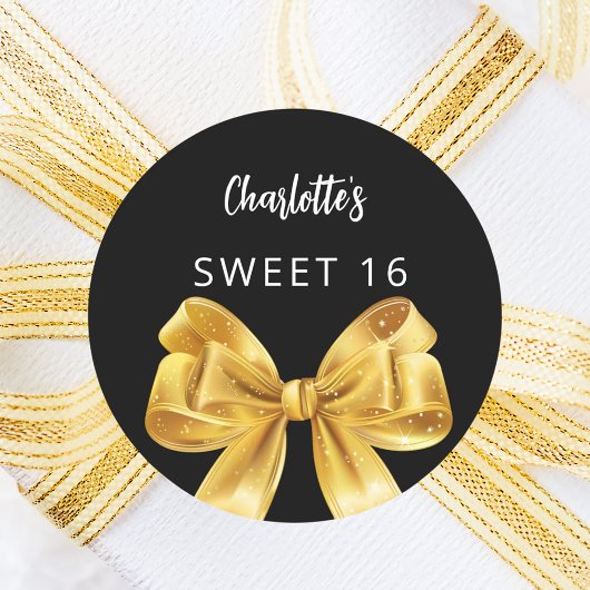 Zwart gouden strik Sweet 16 Ronde Sticker