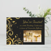 Zwart & Gouden Swirl 5x7 Aangepaste 50ste Verjaard Kaart (Staand voorkant)