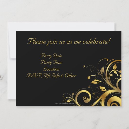 Zwart & Gouden Swirl 5x7 Aangepaste 50ste Verjaard Kaart (Achterkant)