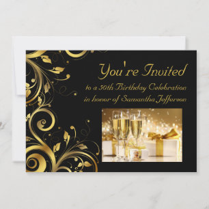 Zwart & Gouden Swirl 5x7 Aangepaste 50ste Verjaard Kaart