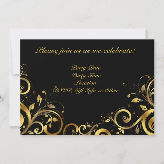 Zwart + Gouden Swirl, Aangepaste foto 50ste verjaa Kaart (Achterkant)