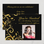 Zwart + Gouden Swirl, Aangepaste foto 50ste verjaa Kaart (Voorkant / Achterkant)