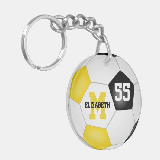 zwart gouden team kleuren voetbaltas label sleutelhanger (Voorkant Links)