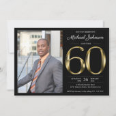 Zwart Gouden Tekst Classy Foto 60e Verjaardagsfees Kaart (Voorkant)