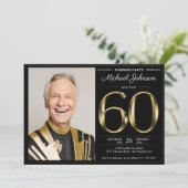 Zwart Gouden Tekst Foto Verrassing 60ste Verjaarda Kaart (Staand voorkant)