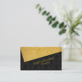 Zwart & Gouden Textuur Modern Asymmetrisch Ontwerp Visitekaartje (Staand voorkant)