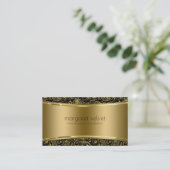 Zwart & Gouden Textuur & Paisley Patroon Visitekaartje (Staand voorkant)