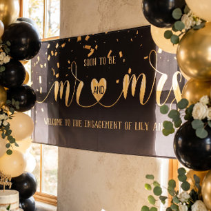 Zwart Gouden Trouwbanner voor Verloving voor Mr en Spandoek