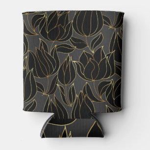 Zwart gouden tulpen: luxe bloemenpatroon blikjeskoeler