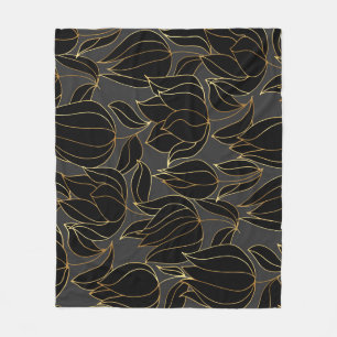 Zwart gouden tulpen: luxe bloemenpatroon fleece deken