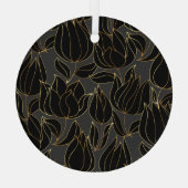 Zwart gouden tulpen: luxe bloemenpatroon glas ornament (Achterkant)