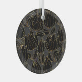 Zwart gouden tulpen: luxe bloemenpatroon glas ornament (Voorkant Rechts)