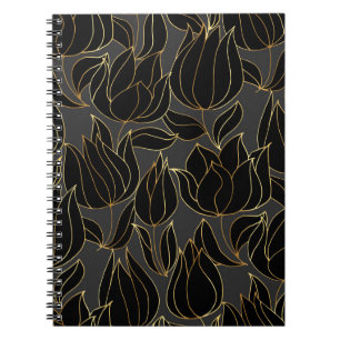 Zwart gouden tulpen: luxe bloemenpatroon notitieboek