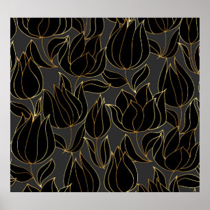 Zwart gouden tulpen: luxe bloemenpatroon poster